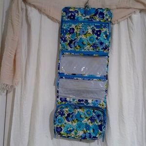 VERA BRADLEY HANGING FOLDING TOILETRY ORGANIZER TURQUOISE PURPLE FLORAL